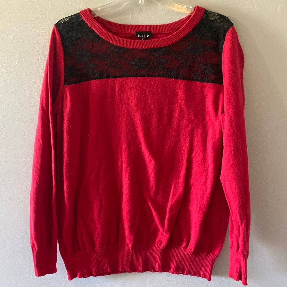 Red Sweater/Black Lace Detail